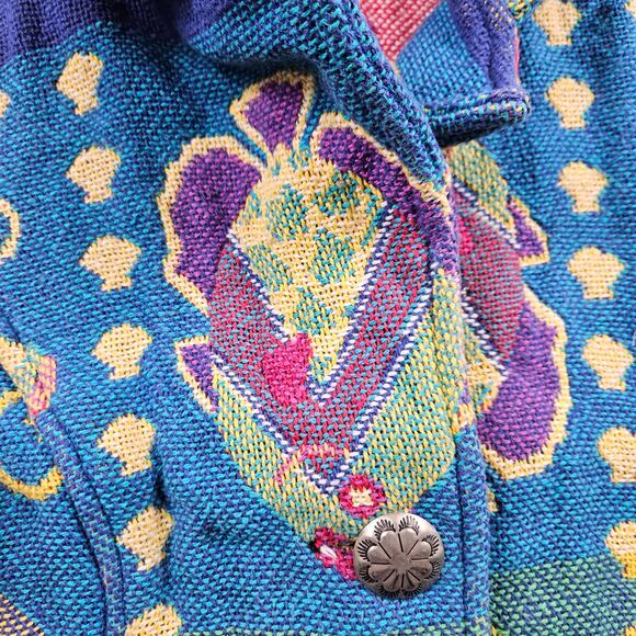 Vintage Aquarium Tapestry Jacket Top Chunky Closed Knit Fish Size M Crop Art - Picture 3 of 8